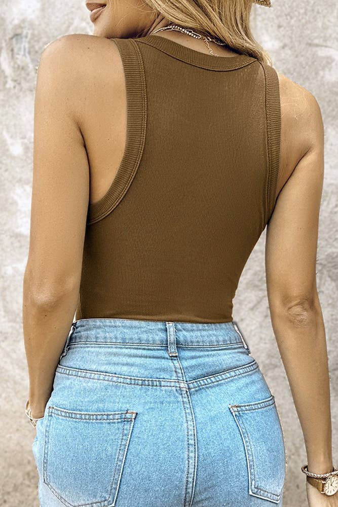 Built-In Bra Solid Color Sleeveless Tank Top