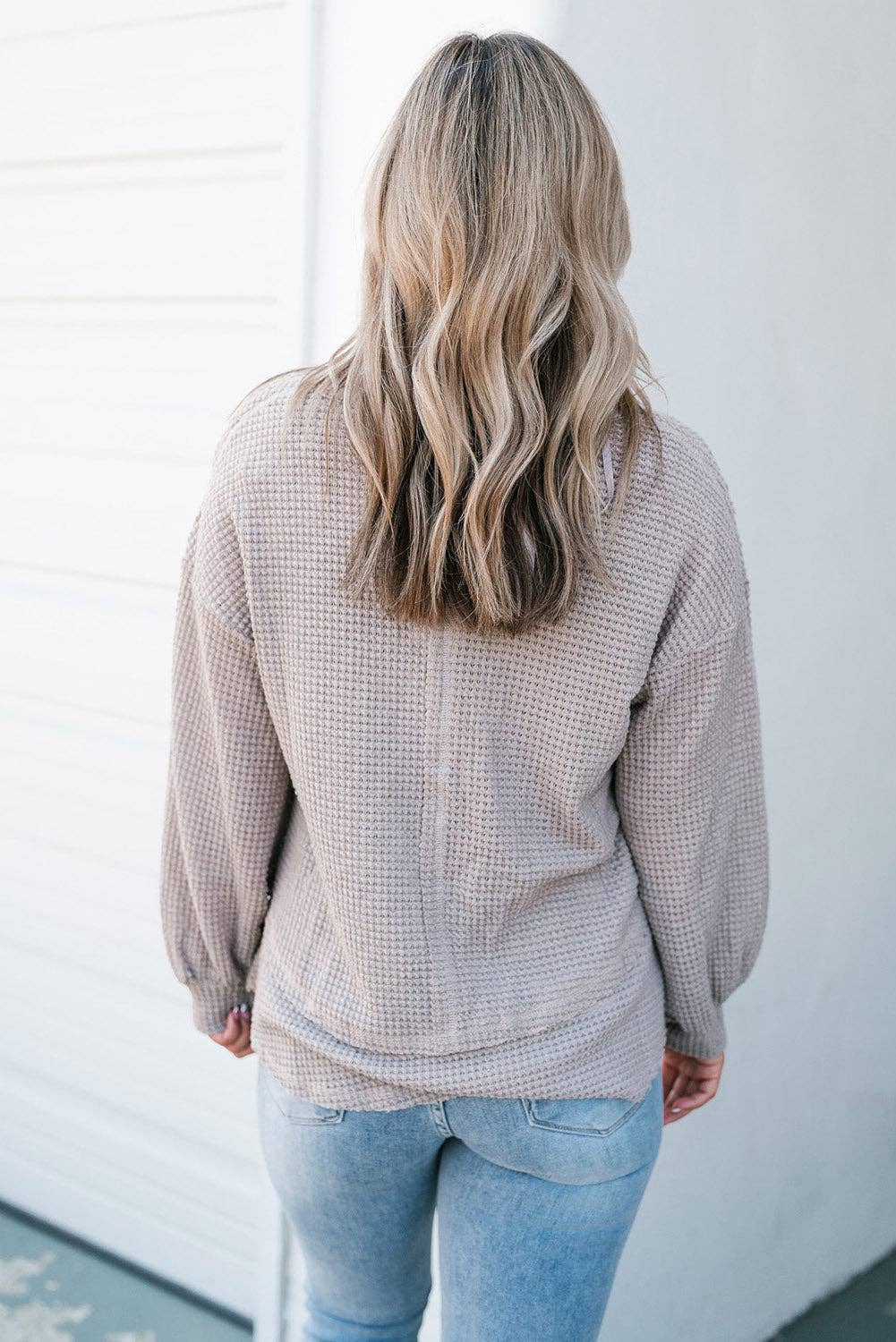 Eden Raw Edge Detail Waffle Knit V Neck Top