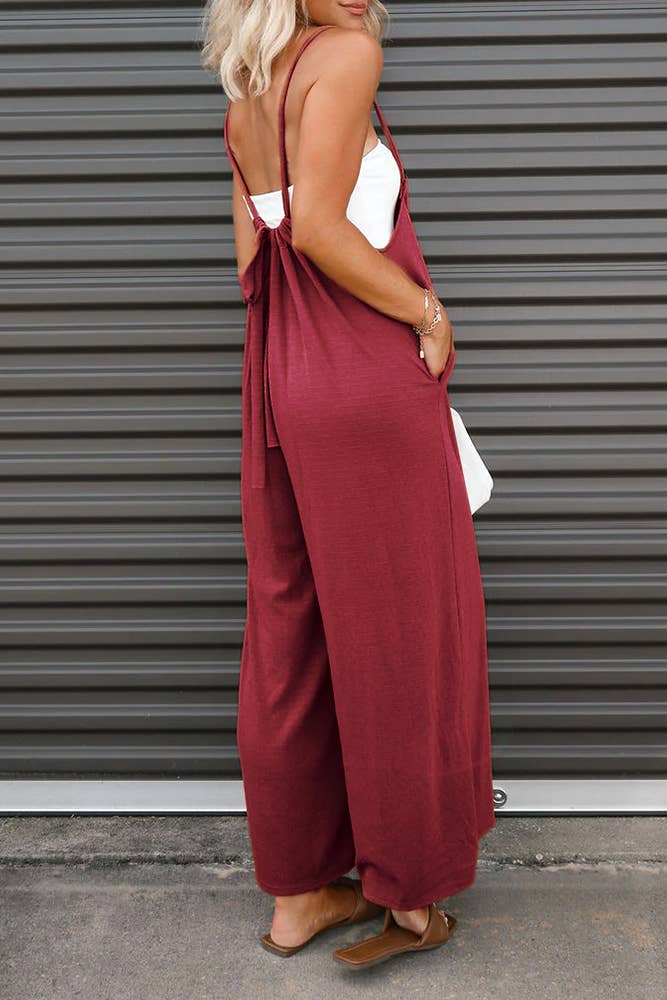 Spaghetti Strap Gathering Wide Leg Jumpsuit