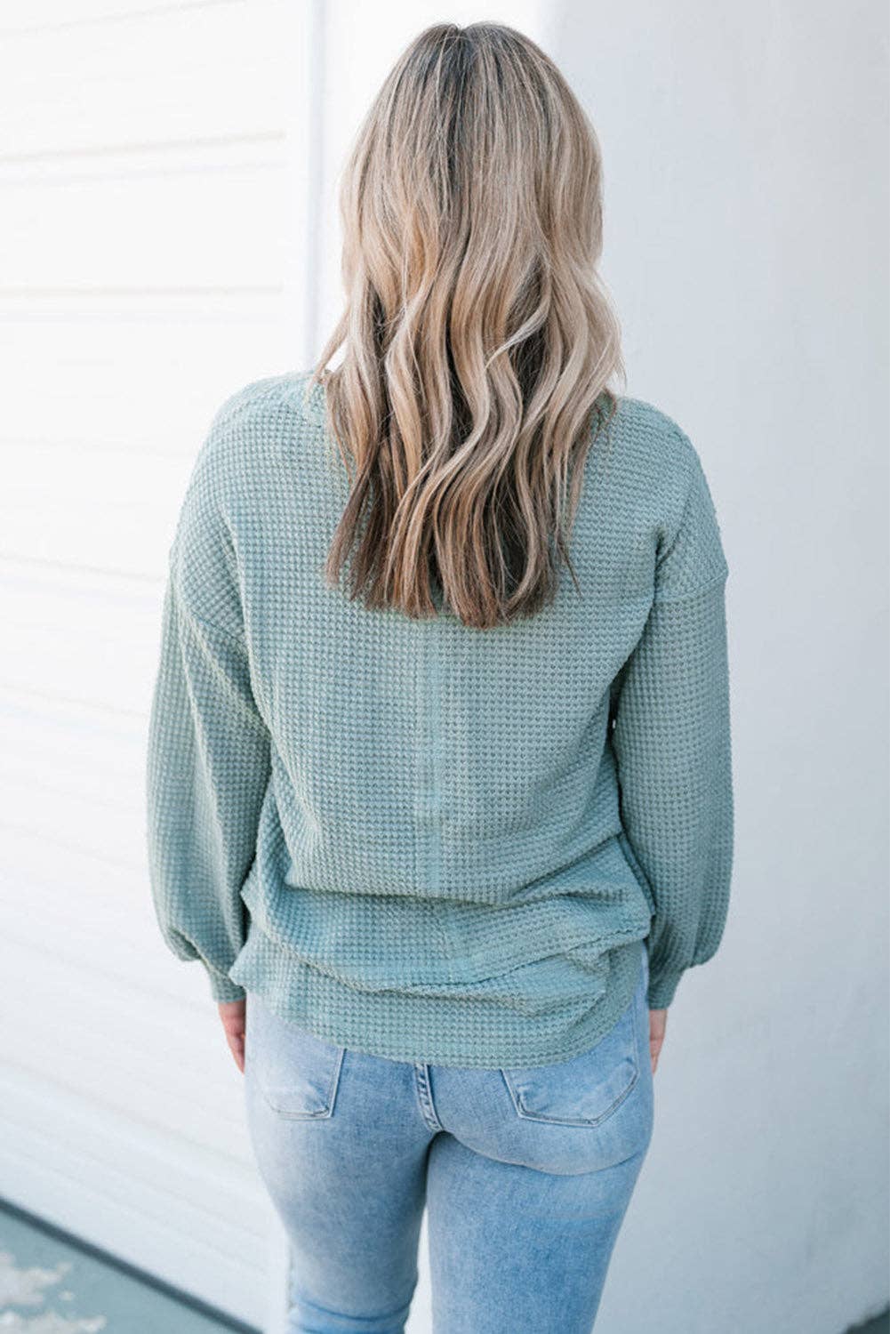 Eden Raw Edge Detail Waffle Knit V Neck Top