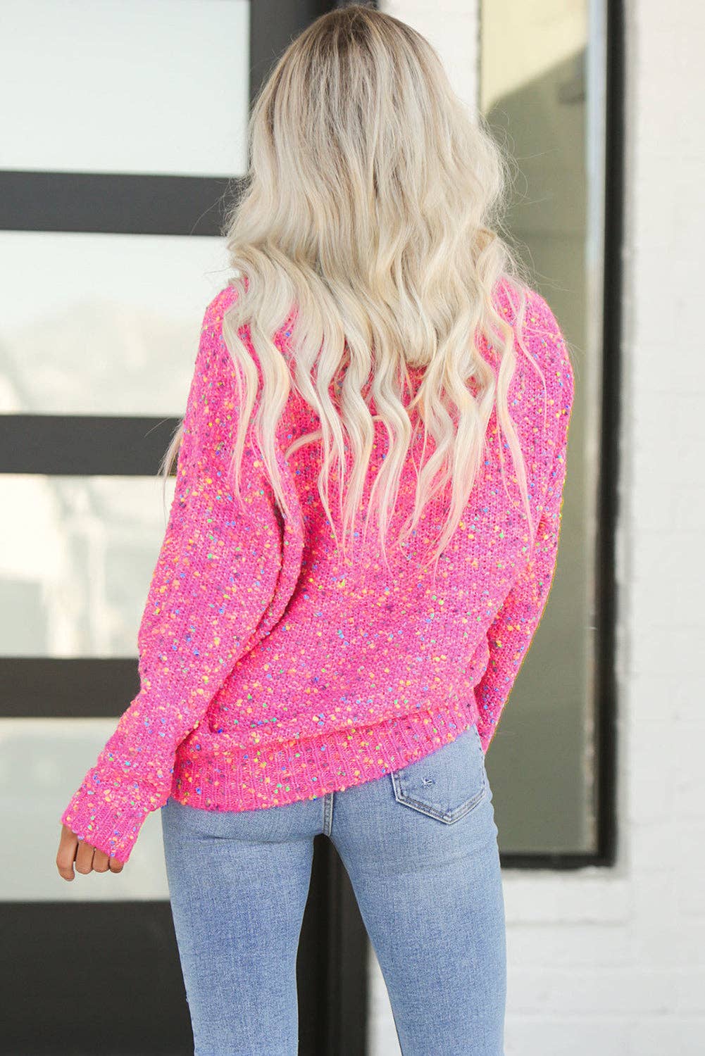 Liana Spots Knitted V Neck Casual Sweater