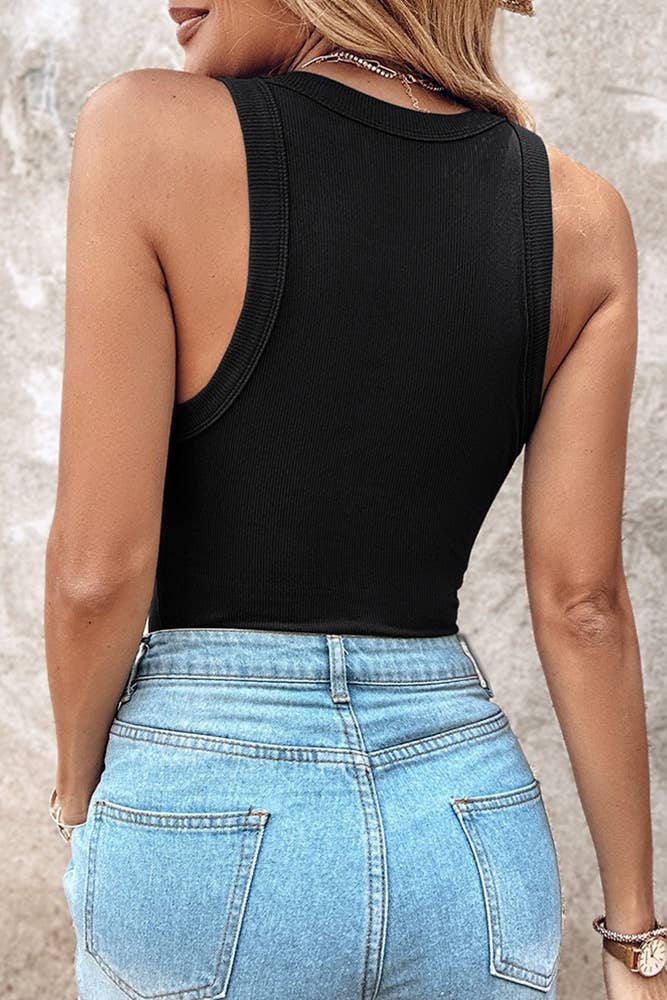 Built-In Bra Solid Color Sleeveless Tank Top